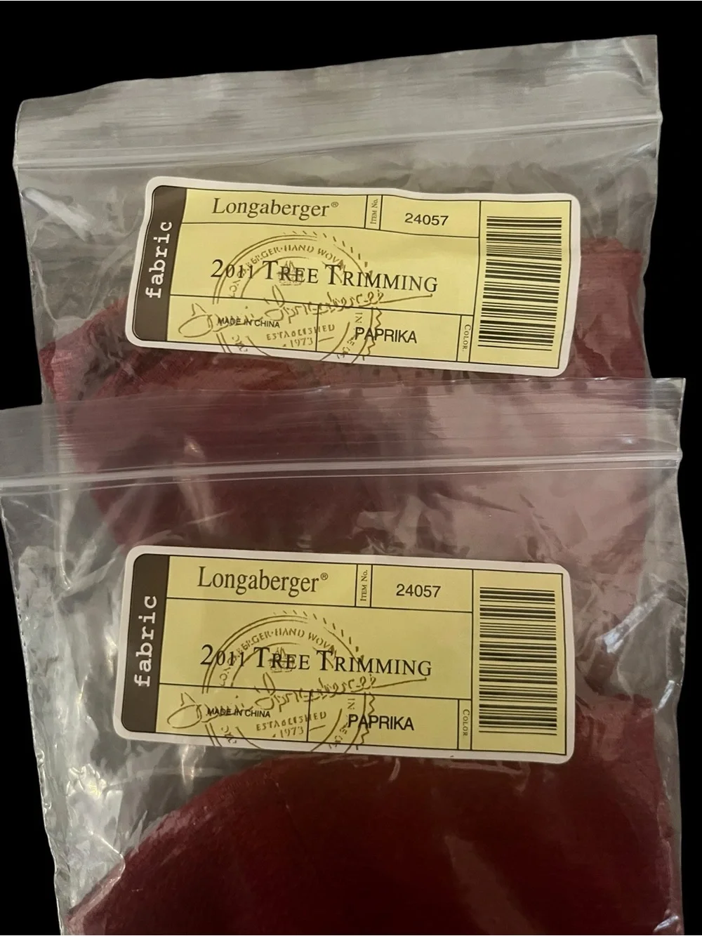 Longaberger 2011 Tree Trimming Basket Fabric Liner Paprika #24057 - Lot of 2